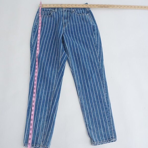 American Eagle Blue White Stripe Straight Tapered Mom Denim Blue Jeans 2 - Picture 2 of 14